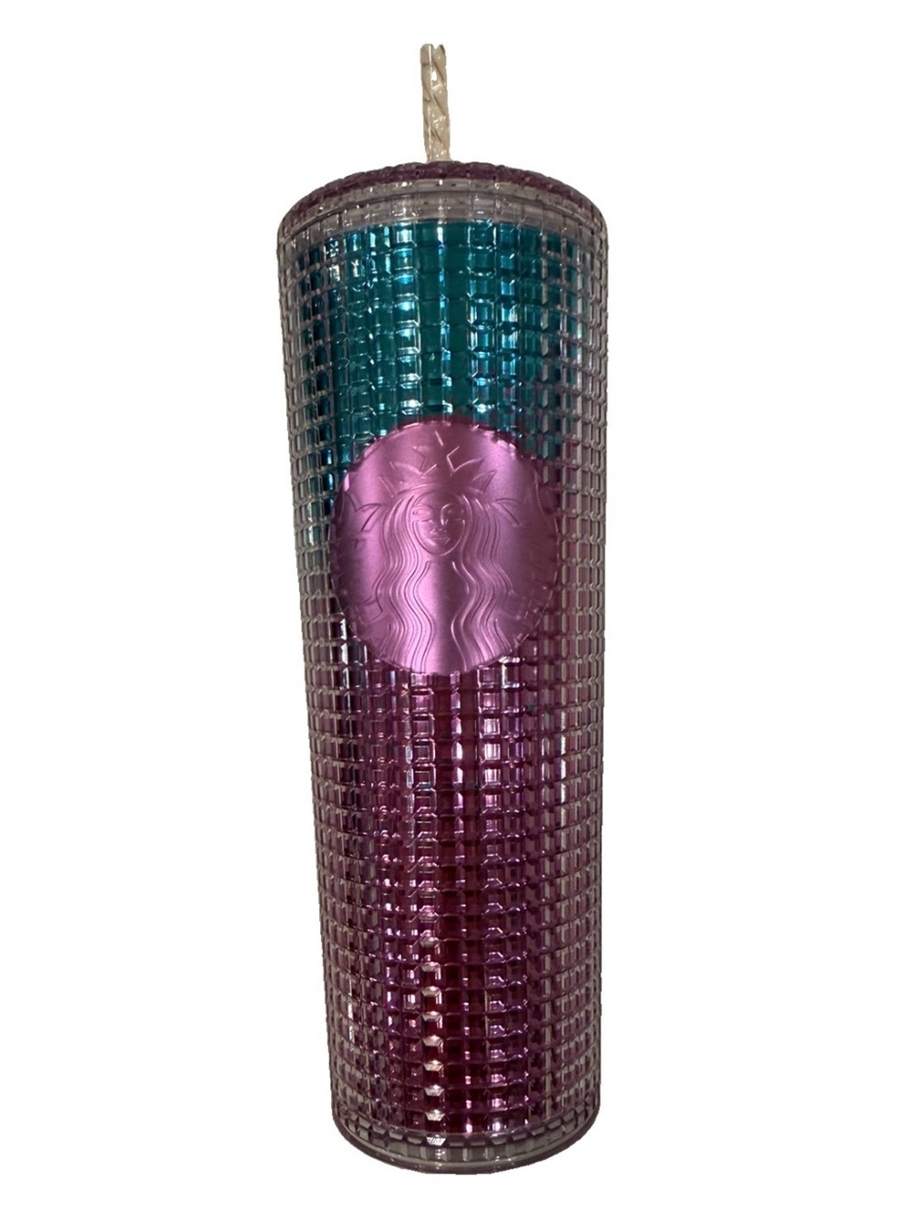 Starbucks Pink Teal Gradient Ombré Geometric Venti Tumbler Cup Blue 24oz
